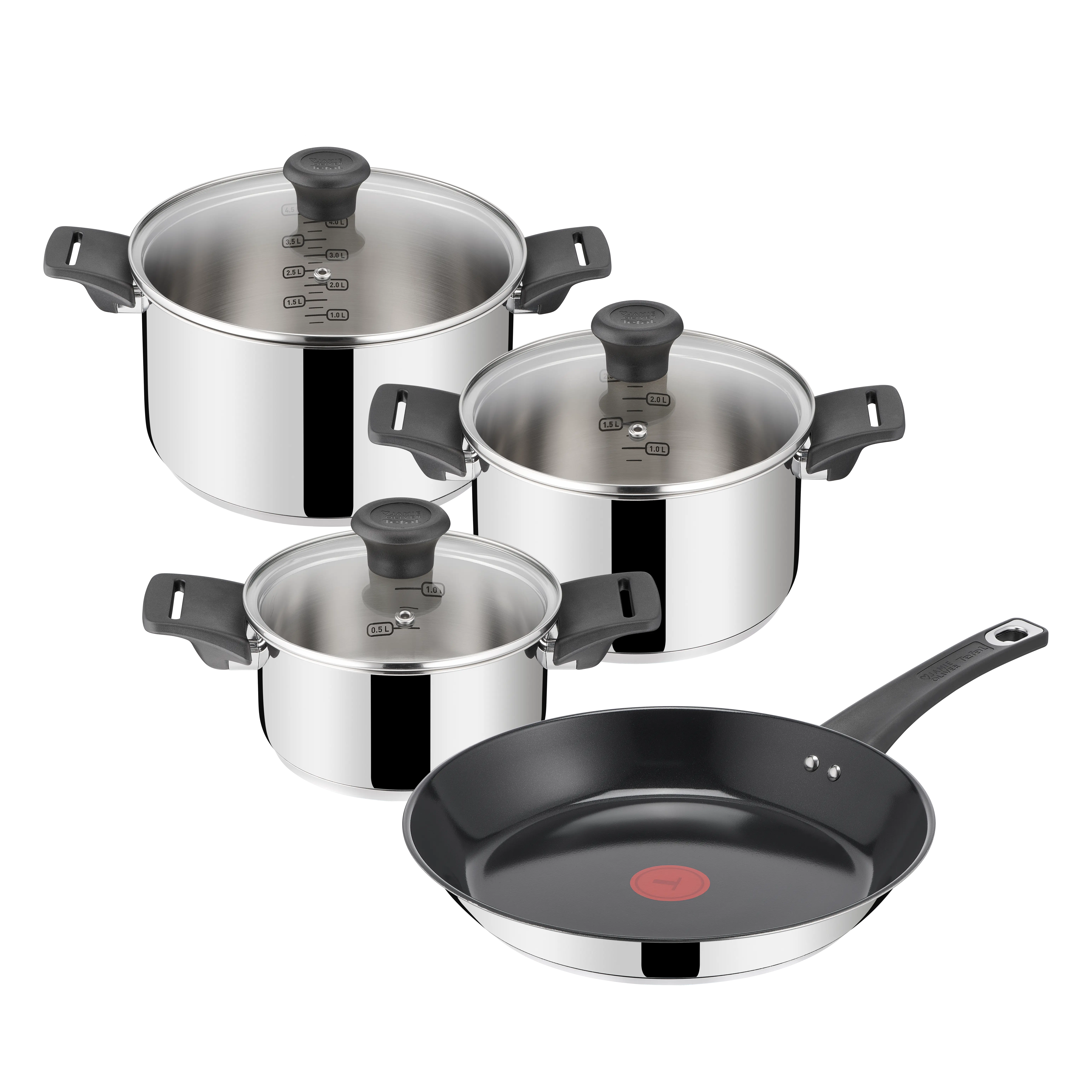 Tefal Jamie Oliver Jo Everyday Kitchen SS Ceramic Set 7 delar med 28 cm stekpanna, 2 grytor, 1 såskastrull och 3 lock